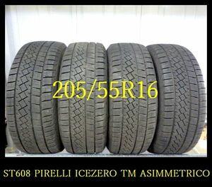 【ST608】M2105164 送料無料・代引き可 店頭受取可 2022年製造 約8部山●PIRELLI ICEZERO TM ASIMMETRICO●205/55R16●4本