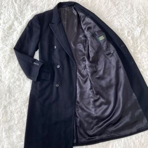 【極美品】大きいサイズ2XL 極上カシミヤ NEWYORKER ニューヨーカー 超ロング丈 ダブルチェスターコート 黒ブラック カシミアロングコート