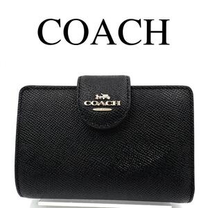 COACH コーチ 折り財布 ワンポイントロゴ L字ファスナー レザー ブラック