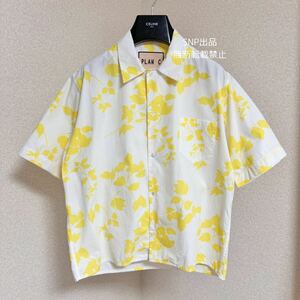 プラン シー PLAN C 美品 Floral Print Boxy Shirts フラワー プリント ボクシー シャツ 半袖 コットン ボックスシルエット イエロー 40