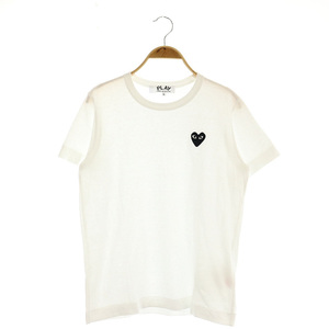 プレイコムデギャルソン PLAY COMME des GARCONS AD2023 ハートワッペンTシャツ カットソー 半袖 クルーネック コットン L 白 ホワイト