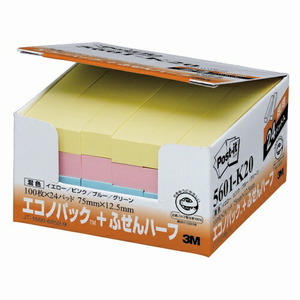 スリーエム ポストイット エコノパック 再生紙ふせん ハーフ 100枚×24パッド(4色混色) 5601-K20