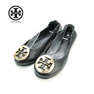 TORYBURCH トリーバーチ 5M 21.5-22.0 フラットシューズ バレエシューズ パンプス ロゴ 黒 ブラック ゴールド /XC110