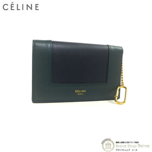 セリーヌ （CELINE） フレーム カード コイン ケース 二つ折り 財布 10965 Amazone×Dark Navy 旧ロゴ（中古）