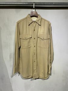 【即決】60s レーヨンシャツ ギャバジン長袖 VINTAGE CREIGHTON usa アメリカ 古着　ベージュ　ヴィンテージ ビンテージ