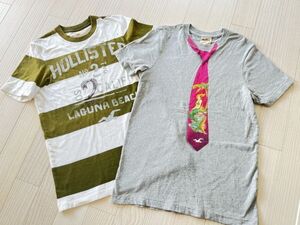 HOLLISTER★ネクタイ柄&ボーダーロゴＴシャツ２枚セット