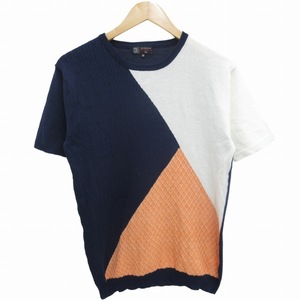 ミッシェルクランオム M.K HOMME ニット セーター 半袖 48 L 紺 ネイビー 白 ホワイト ■GY31 /SS 0821 メンズ