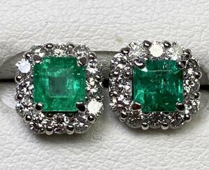 ◆☆★新品★☆◆ 天然エメラルド 0.35ct0.45ct ダイヤモンド 高級ピアス D0.26ct×2/Pt900 Emerald Pierce◆