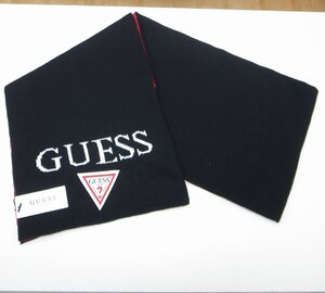 6387T 【本物保証】 GUESS ゲス マフラー ブラック×レッド アクリル 未使用品