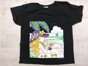 USA製 水森亜土 アドちゃん キャラクター 昭和レトロ ロマンチック アート イラスト 半袖Tシャツ レディース コットン100% 黒