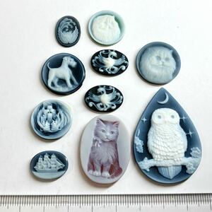 動物モチーフ!!［ストーンカメオ10点おまとめ］U 22.6g 113ct ルース 裸石 彫刻 jewelry CAMEO ジュエリー 貴婦人 stone DA0