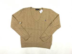 新品 アウトレット 18429 レディース Lサイズ polo ralph lauren ポロ ラルフ ローレン メリノウール Vネック セーター ケーブル