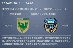 【1枚】東京ヴェルディvs川崎フロンターレ・11月30日(土)・味の素スタジアム・ホーム自由席・QRチケット