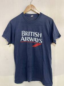 80sビンテージTシャツ　BRITISH AIRWAYS スクリーンスターズボディ　L表記　紺色　アメリカ買い付け品古着　エアライングッズ