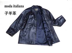 ☆シンプルな大人の革製品　☆moda italiana　☆仔羊革　☆レザーコート　☆レザージャケット　☆ヴィンテージ　☆ブラック　☆M