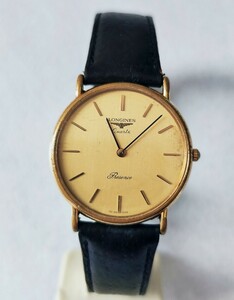 稼働品 ロンジン PRESENCE メンズ腕時計 ゴールド文字盤 新品電池 LONGINES