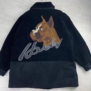 美品/Lサイズ☆ vintag HARDY AMIES SPORT ハーディエイミス ボクサー犬 キルティングコート アニマル ハンチングコート ボア ファー