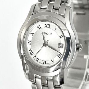 【稼働】磨き済み グッチ GUCCI 5500L レディース 腕時計 美品 電池新品 シルバー文字盤 s1842