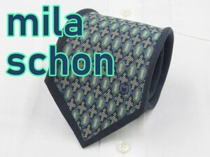 【ミラショーン】 AB 183 ミラショーン mila schon ネクタイ 紺系 ジオメトリック ワンポイント ブランドロゴ プリント