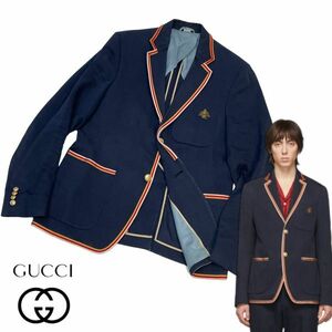 国内正規品 GUCCI グッチ 598648 ZABK2 20AW パイピング 2B シングル テーラードジャケット エンブロイダリー スーツ 金ボタン 50 ネイビー