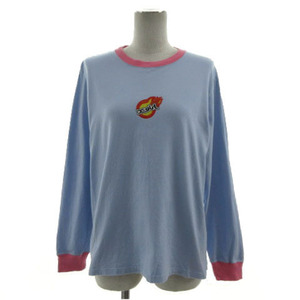 エックスガール x-girl FIRE BALL L/S CLASSIC TEE 105231011006 ロンT 丸首 ロゴラメプリント コットン 配色 青系 ピンク S