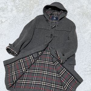 美品/XL相当 バーバリー ロンドンBURBERRY 最高峰 スペシャリティ ダッフルコート ノバチェック ロング丈SPECIALITY 英国製 メンズ グレー