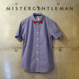 Mr.GENTLEMAN 半袖 シャツ S ギンガム チェック 蝶ネクタイ風 ブルー 青 MISTERGENTLEMAN ミスタージェントルマン