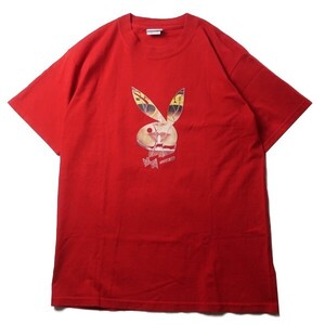 超定番モデル! 90s USA製 PLAYBOY プレイボーイ ヴィンテージ ラビットヘッド ウサギ ロゴ プリント 半袖 Tシャツ レッド 赤 M メンズ