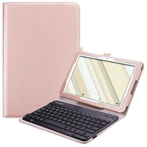 au Qua tab QZ10 KYT33 専用レザーケース付き Bluetooth キーボード☆バンド開閉式 ケース☆US配列☆ローズゴールド