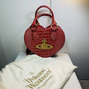 美品 Vivienne Westwood ヴィヴィアンウエストウッド ハート2WAYショルダーバッグ ピンク クロコダイル型押し USED品 1円スタート