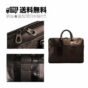 J101.. BOTTEGA VENETA ボッテガ ヴェネタ ビジネスバッグ 最高級 リアルクロコ 2WAY イタリア製 ★ 2129 ESPRESSO