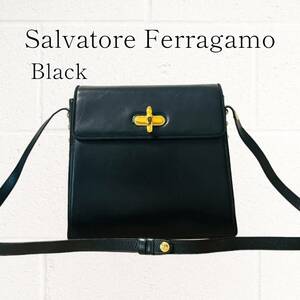 【美品】Salvatore Ferragamo(サルヴァトーレフェラガモ) 2way ショルダーバッグ ハンドバッグ ターンロック 靴型 ゴールド 黒 ブラック