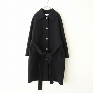 //ロエベ LOEWE *ウールカシミヤメルトンコート*36ジャケットアウター黒ブラックベルト付きシングル(jk1-2402-501)【01C42】