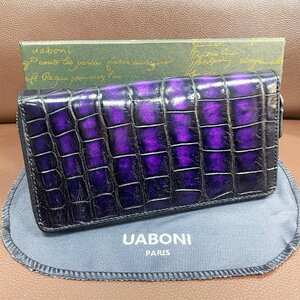 絶賛 限定EU製＆定価68万◆UABONI*アリゲーター・ファスナー長財布◆上質 高級 レア 手染 パティーヌ クロコ 本革 レザー メンズ ビジネス