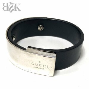 グッチ レザー バングル ブレスレット シルバー金具 SV ブラック 腕回り：約17ｃｍ GUCCI ＋