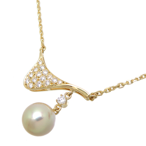 ［銀座店］MIKIMOTO ミキモト K18 0.26ct ダイヤモンド 8mm パール ネックレス K18イエローゴールド レディース DH82757