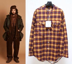 21AW Engineered Garments エンジニアードガーメンツ Banded Collar Shirt Cotton Printed Plaid バンドカラー シャツ M チェック プリント