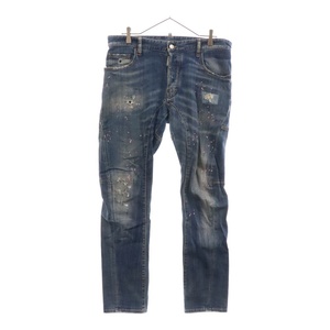 DSQUARED2 ディースクエアード 15SS Tidy Biker Jean ダメージ加工ペイントデニムパンツ インディゴ S74LA0737