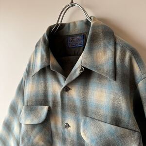 【1円スタート】PENDLETON ペンドルトン ボードシャツ ウール 長袖 オープンカラー チェック ビンテージ 50s 60s 70s M USA製 オンブレ