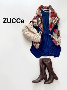 ZUCCa ズッカ 薄手ニットワンピース ネイビー ひざ丈