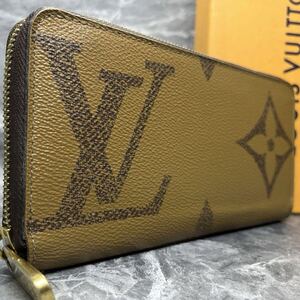 1円■現行/美品■ ルイヴィトン LOUIS VUITTON ジッピーウォレット 長財布 ラウンド ジャイアント モノグラム リバース ブラウン M69353