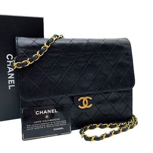 1円 美品 CHANEL シャネル マトラッセ フラップ ラムスキン レザー チェーン ショルダー ハンド バッグ ココマーク カード あり