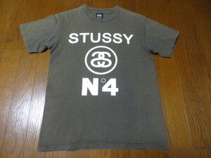 ００’ｓ　ＳＴＵＳＳＹ　ステューシー　シャネリングマーク　ＮＯ．４　ロゴプリント入り　半袖ティーシャツ　Ｓ　チャコールグレー系