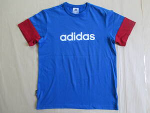 送料210円 adidas 半袖 ロゴ プリント Tシャツ 青 160 身幅46cm アディダス