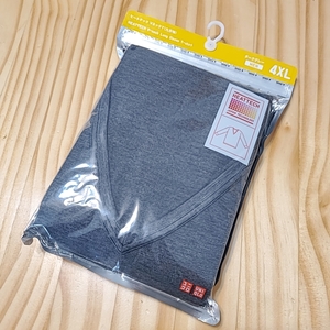 2078 UNIQLO ユニクロ 4XL HEATTECH ヒートテック Vネック Tシャツ 九分袖 メンズ ダークグレー インナー アンダー シャツ 保温 発熱