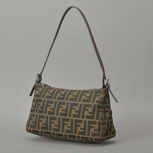 1円 極美品 FENDI フェンディ ズッカ ショルダーバッグ ハンドバッグ ジャガード レザー ブラウン 肩掛け FF ロゴ柄 ポーチ 鞄 Mk.e