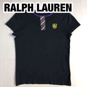 RALPH LAUREN ラルフローレン 半袖Tシャツ S ブラック ロゴワッペン デザインTシャツ