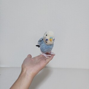 ++nannan++羊毛フェルト　鳥　ジャンボセキセイインコ　手乗りサイズ　ハンドメイド　置物