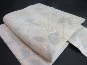 1円 良品 正絹 名古屋帯 和装 和服 絽 綴れ アンティーク 流水 草花 六通柄 九寸帯 長さ345cm【夢職】★★★