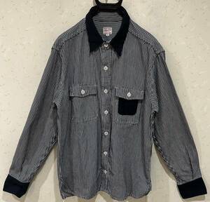 ＊桃太郎ジーンズ MOMOTARO JEANS ヒッコリー 長袖 ワークシャツ トップス 44　　　　 BJBC.F